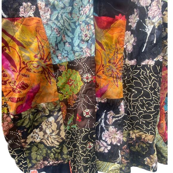 Boho Festival Patchwork Shirt Jacket India Rayon Hippie Artsy Top Medium Casual - Picture 3 of 6